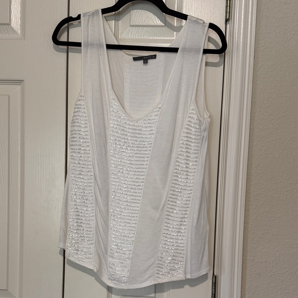 Matty M White Beaded Sleeveless Tank – Size Small